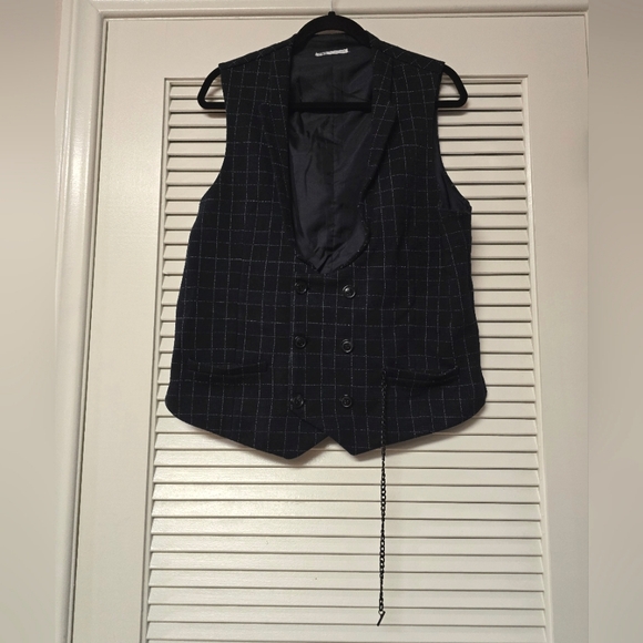 Zara - Men's Navy/Black/White Vest With Pocket Chain - Picture 2 of 6